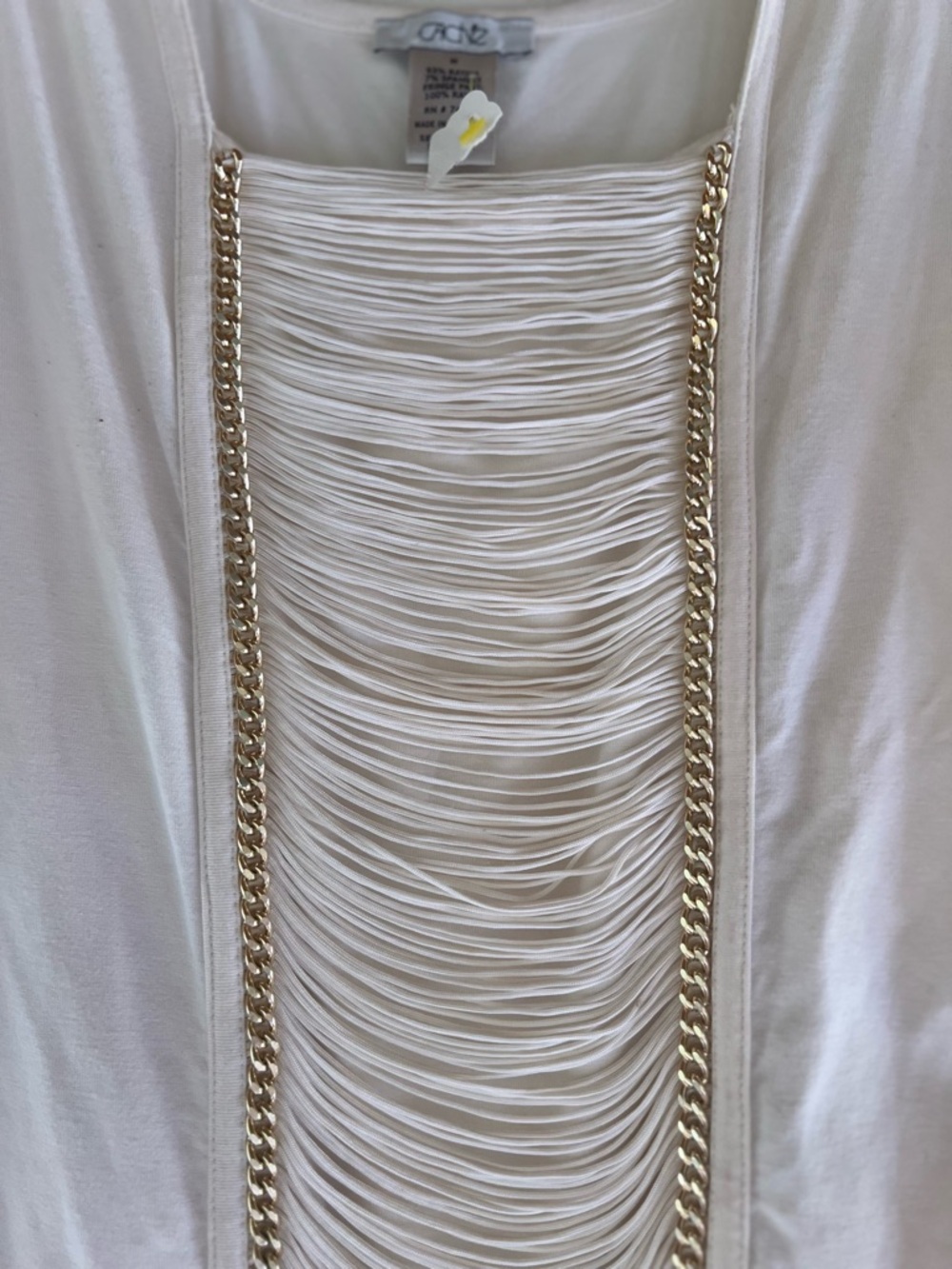 Ivory Fringe Front Tank with Gold Chain Trim